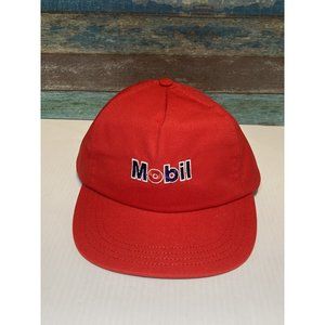 Vtg Mobil Hat Red Embroidered Snapback Trucker Cap Oil Gas 90s 80s